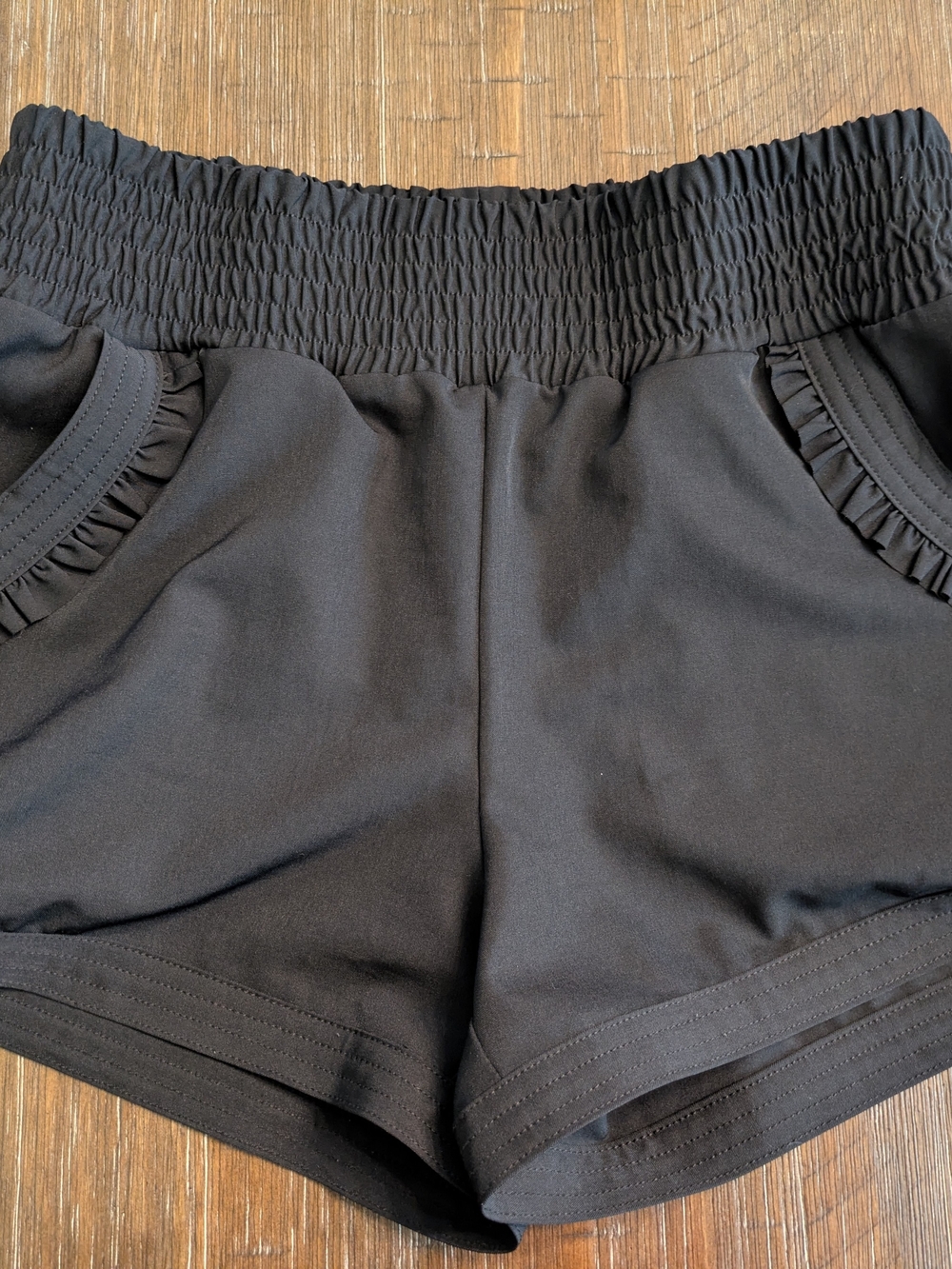Jo + Jax Women’s Black Athletic Shorts with Elastic Waist and Ruffle Trim AXS